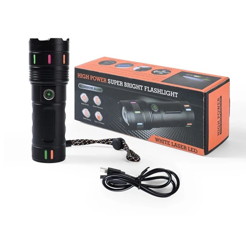 Powerful Aluminium Alloy Flashlight Sanford – 10000+mAh Rechargeable White Laser LED Torch - Image 6