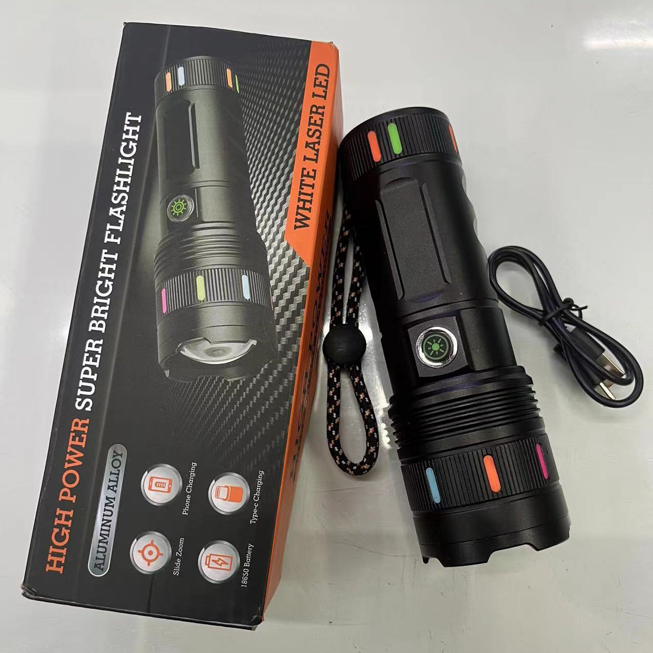 Powerful Aluminium Alloy Flashlight Sanford – 10000+mAh Rechargeable White Laser LED Torch - Image 5