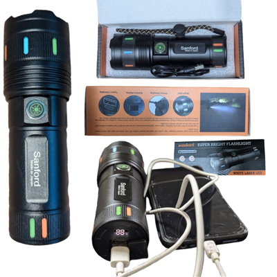 Powerful Aluminium Alloy Flashlight Sanford – 10000+mAh Rechargeable White Laser LED Torch - Image 4