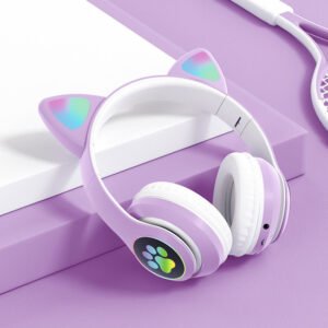 STN-28 Over Ear Music Headset Glowing Cat Ear Headphones Foldable